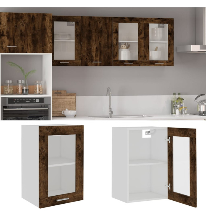 Armoire en verre suspendue "Lyon" Chêne fumé 40x31x60 cm | Mobilier & Déco