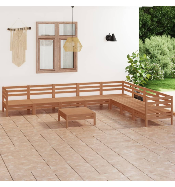 Salon de jardin 9 pcs Bois de pin massif Marron miel | Mobilier & Déco