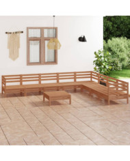 Salon de jardin 9 pcs Bois de pin massif Marron miel | Mobilier & Déco