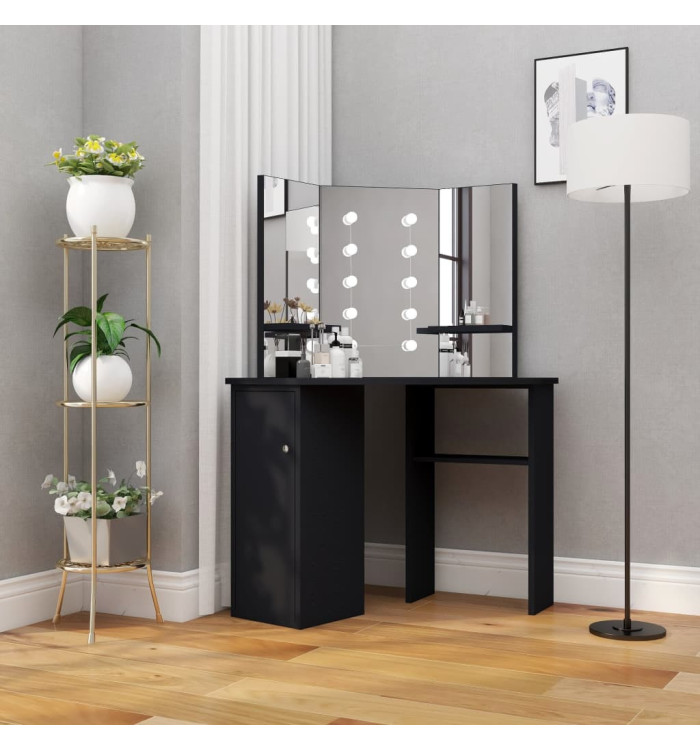 Coiffeuse d'angle avec LED Noir 111x54x141,5 cm | Mobilier & Déco