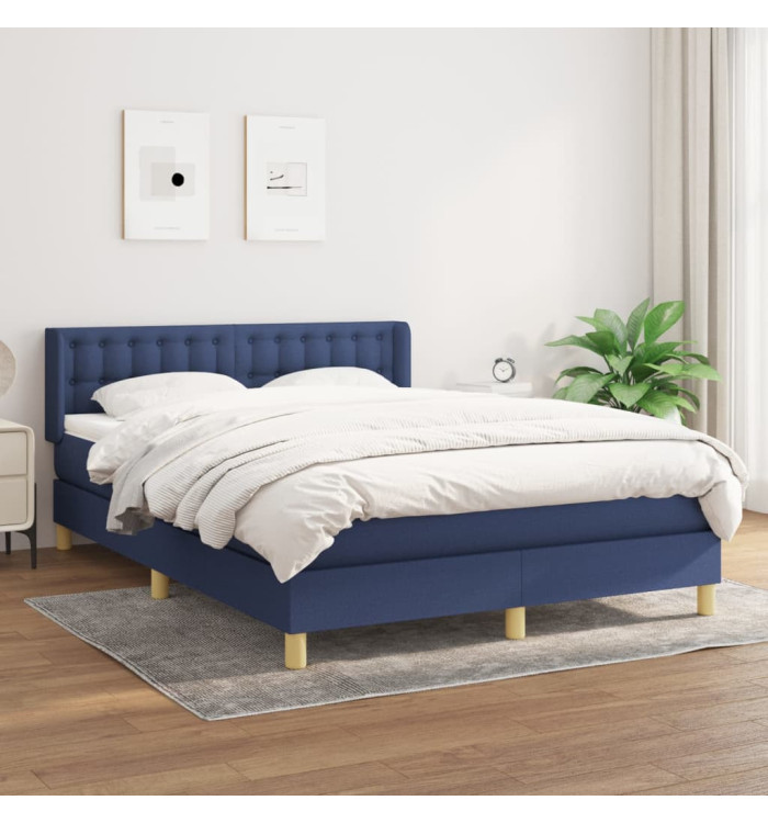Sommier à lattes de lit avec matelas Bleu 140x190 cm Tissu | Mobilier & Déco