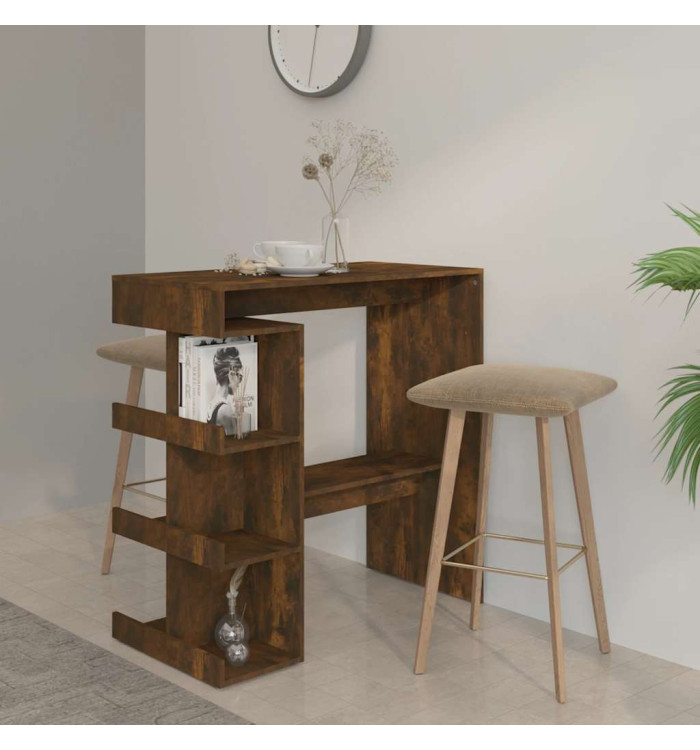 Table de bar et étagère de rangement chêne fumé bois ingénierie | Mobilier & Déco