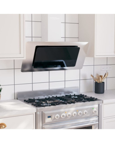 Hotte murale 90 cm Acier inoxydable et verre trempé Argenté | Mobilier & Déco