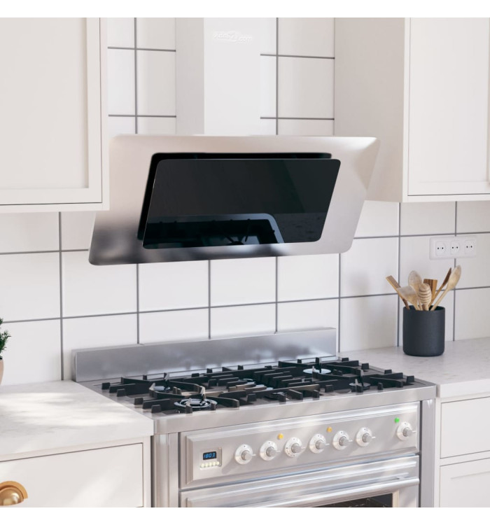 Hotte murale 90 cm Acier inoxydable et verre trempé Argenté | Mobilier & Déco