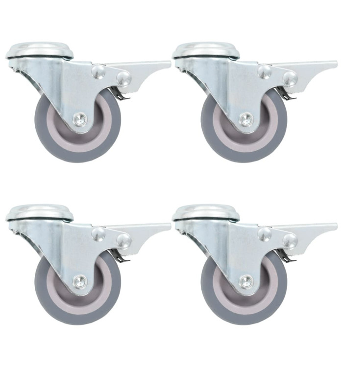 4 pcs Roulettes pivotantes à trou de boulon à double frein 50mm | Mobilier & Déco
