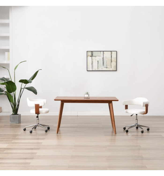 Chaise pivotante à dîner Blanc Bois courbé et similicuir | Mobilier & Déco