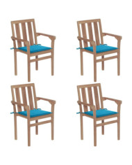 Chaises de jardin empilables avec coussins lot de 4 Teck solide | Mobilier & Déco