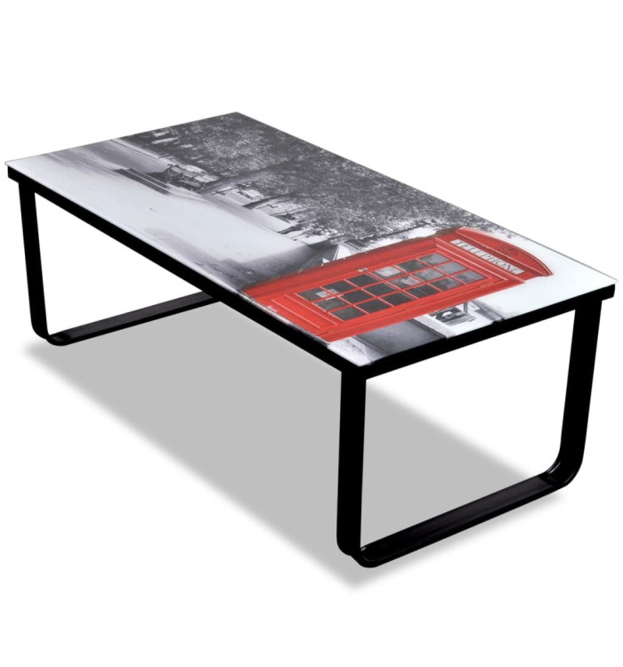 Table basse avec impression de cabine téléphonique Dessus verre | Mobilier & Déco