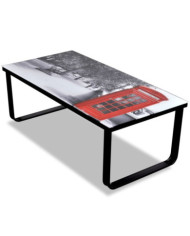 Table basse avec impression de cabine téléphonique Dessus verre | Mobilier & Déco