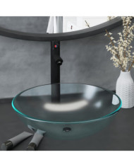 Lavabo de bain avec robinet et drain à poussoir Verre trempé | Mobilier & Déco