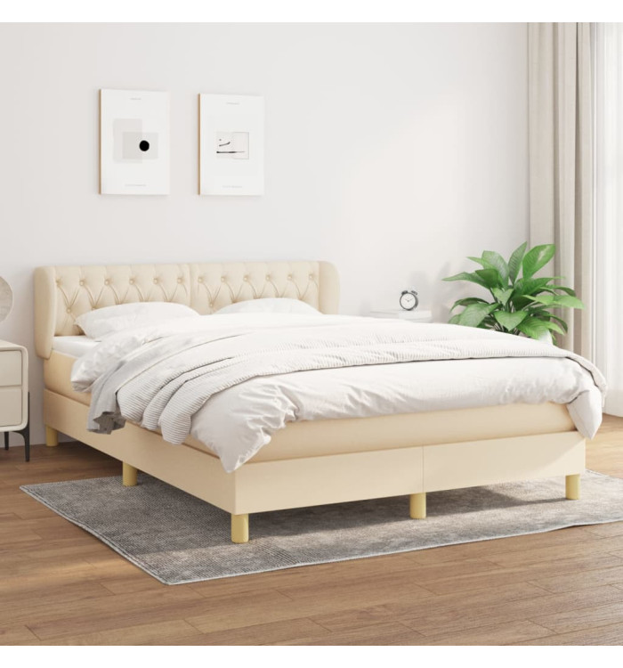 Sommier à lattes de lit avec matelas Crème 140x200 cm Tissu | Mobilier & Déco
