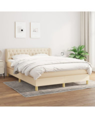 Sommier à lattes de lit avec matelas Crème 140x200 cm Tissu | Mobilier & Déco