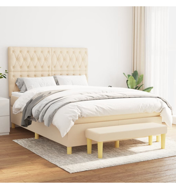 Sommier à lattes de lit avec matelas Crème 140x190 cm Tissu | Mobilier & Déco