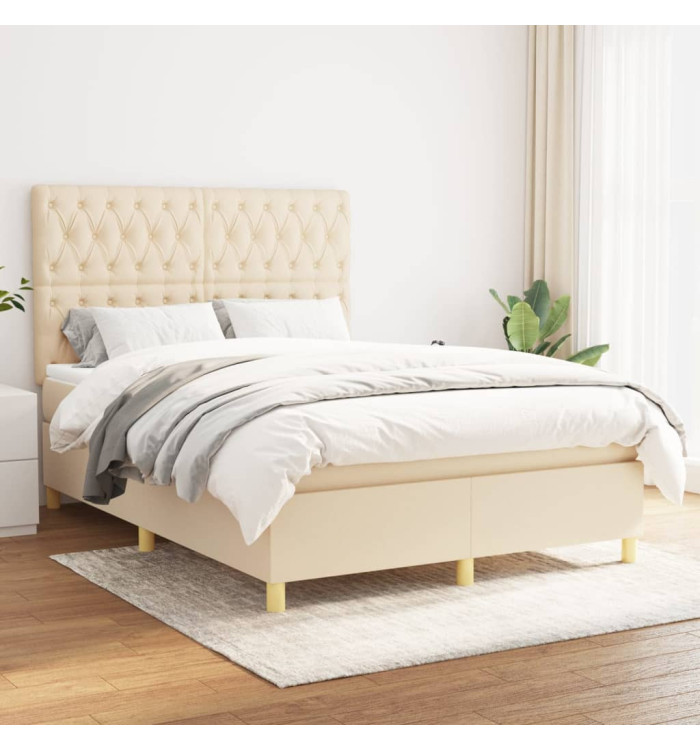 Sommier à lattes de lit avec matelas Crème 140x200 cm Tissu | Mobilier & Déco