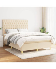 Sommier à lattes de lit avec matelas Crème 140x200 cm Tissu | Mobilier & Déco