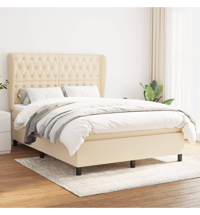 Sommier à lattes de lit avec matelas Crème 140x200 cm Tissu | Mobilier & Déco