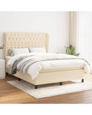 Sommier à lattes de lit avec matelas Crème 140x200 cm Tissu | Mobilier & Déco