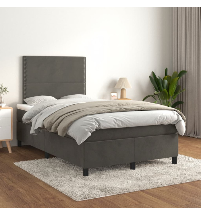 Sommier à lattes de lit et matelas Gris foncé 120x200cm Velours | Mobilier & Déco