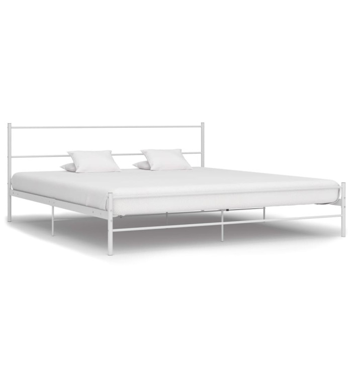 Cadre de lit sans matelas et tête de lit blanc métal 160x200 cm | Mobilier & Déco