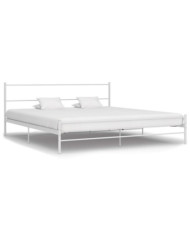 Cadre de lit sans matelas et tête de lit blanc métal 160x200 cm | Mobilier & Déco