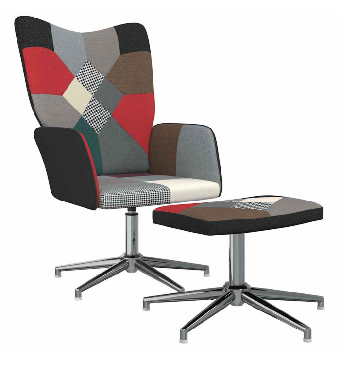 Chaise de relaxation avec tabouret Patchwork Tissu | Mobilier & Déco