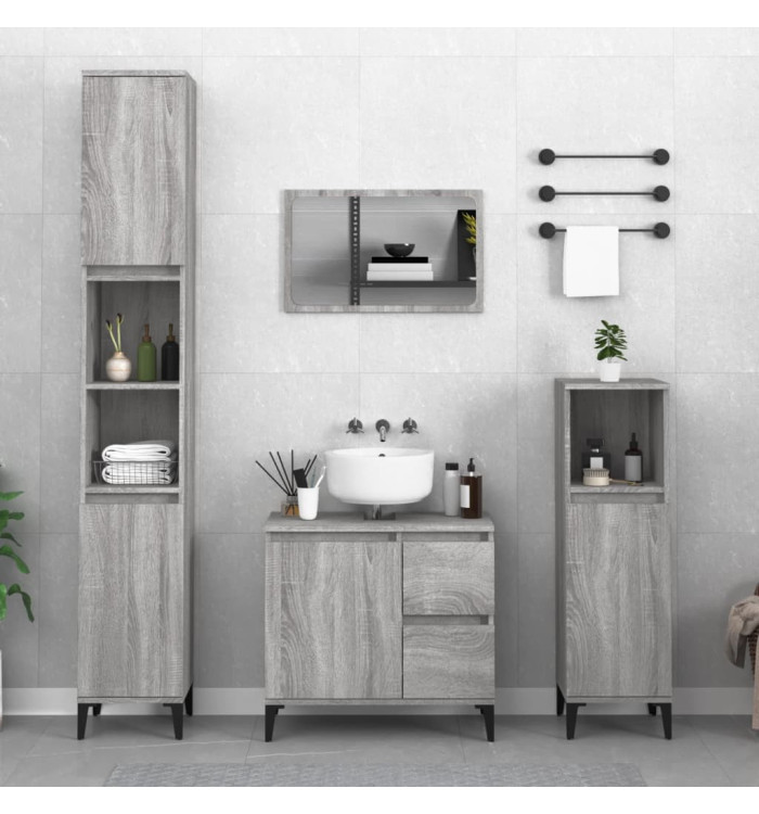 Ensemble d'armoires de salle de bain 3 pcs sonoma gris | Mobilier & Déco