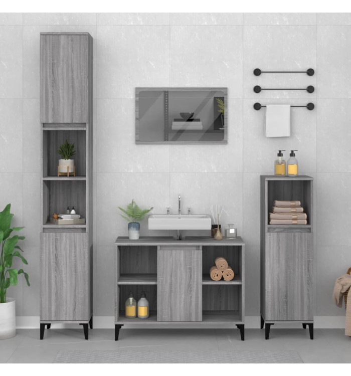 Ensemble de meubles de salle de bain 3 pcs Sonoma gris | Mobilier & Déco
