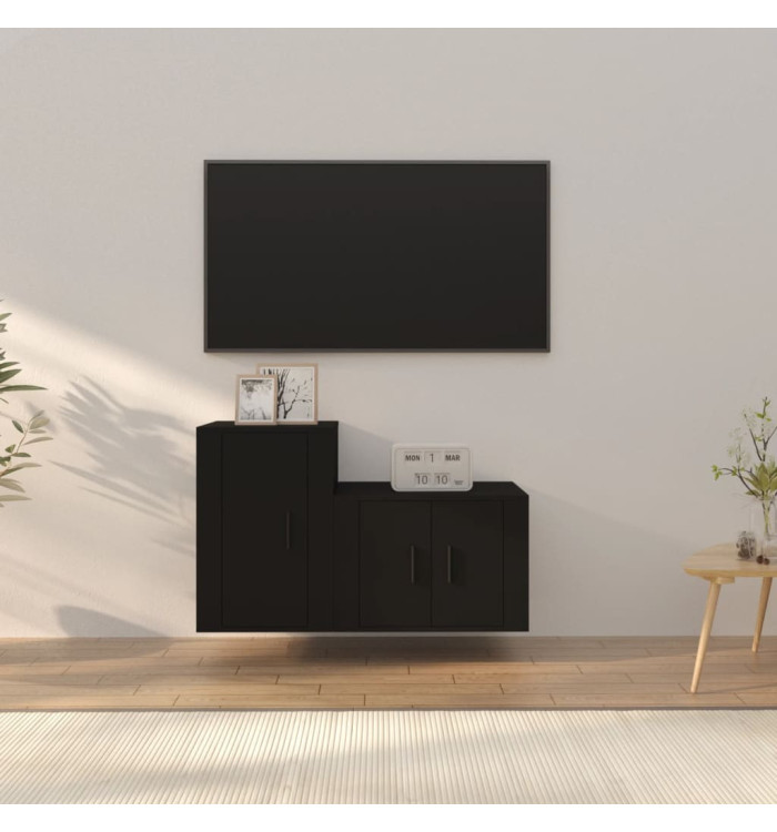 Ensemble de meubles TV 2 pcs noir bois d'ingénierie | Mobilier & Déco