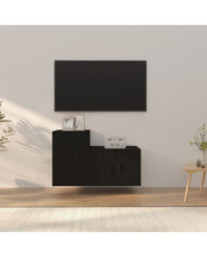 Ensemble de meubles TV 2 pcs noir bois d'ingénierie | Mobilier & Déco