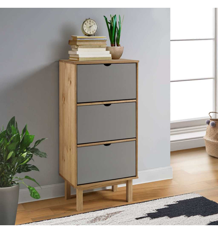 Armoire à chaussures OTTA et 3 tiroirs Marron et gris Bois pin | Mobilier & Déco