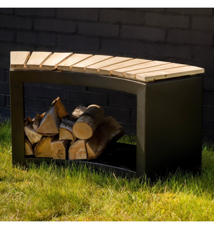 Esschert Design Banc avec rangement à bois courbé | Mobilier & Déco