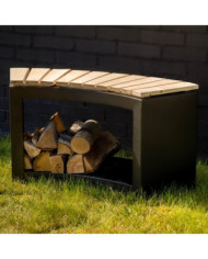 Esschert Design Banc avec rangement à bois courbé | Mobilier & Déco