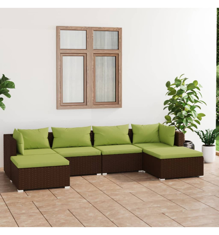 Salon de jardin 6 pcs avec coussins Résine tressée Marron | Mobilier & Déco