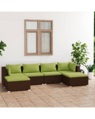 Salon de jardin 6 pcs avec coussins Résine tressée Marron | Mobilier & Déco