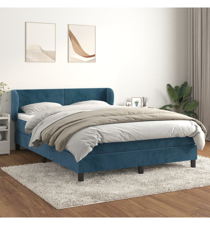 Sommier à lattes de lit et matelas Bleu foncé 140x200cm Velours | Mobilier & Déco