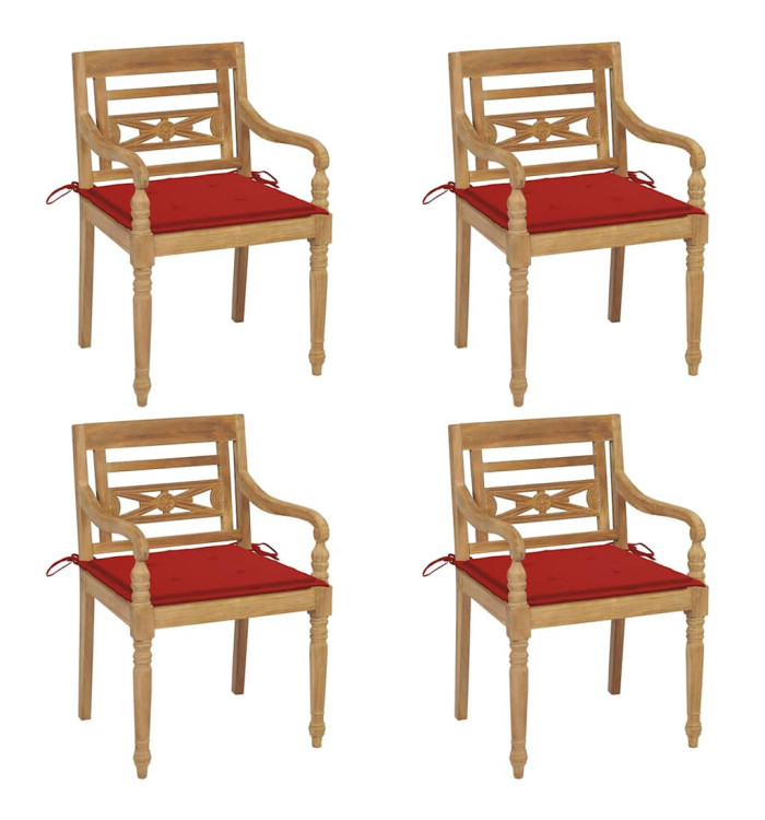 Chaises Batavia avec coussins lot de 4 Bois de teck solide | Mobilier & Déco