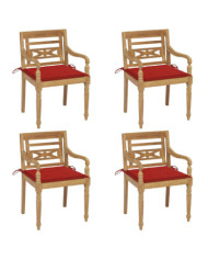 Chaises Batavia avec coussins lot de 4 Bois de teck solide | Mobilier & Déco