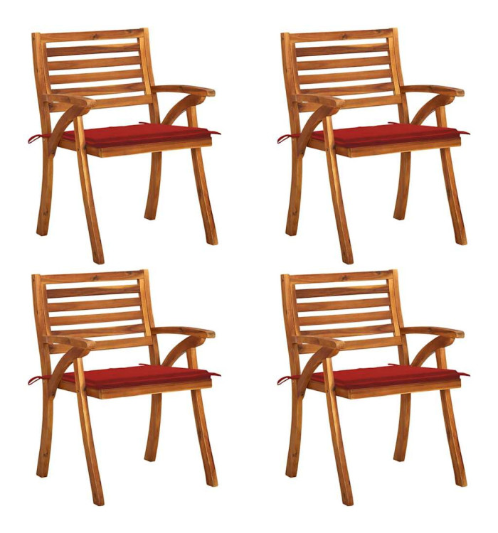 Chaises de jardin avec coussins lot de 4 Bois de teck solide | Mobilier & Déco