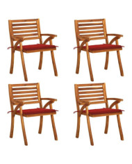 Chaises de jardin avec coussins lot de 4 Bois de teck solide | Mobilier & Déco