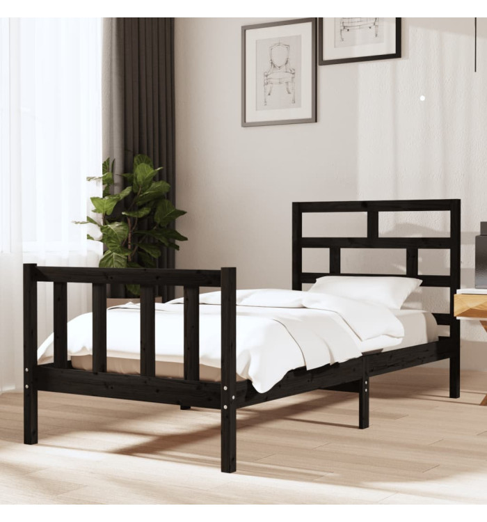 Cadre de lit sans matelas noir bois massif 90x200 cm | Mobilier & Déco
