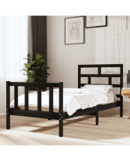 Cadre de lit sans matelas noir bois massif 90x200 cm | Mobilier & Déco