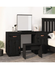 Ensemble de coiffeuse avec miroir noir bois de pin solide | Mobilier & Déco