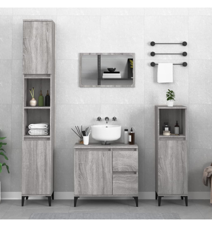 Armoire de bain sonoma gris 30x30x190 cm bois d'ingénierie | Mobilier & Déco