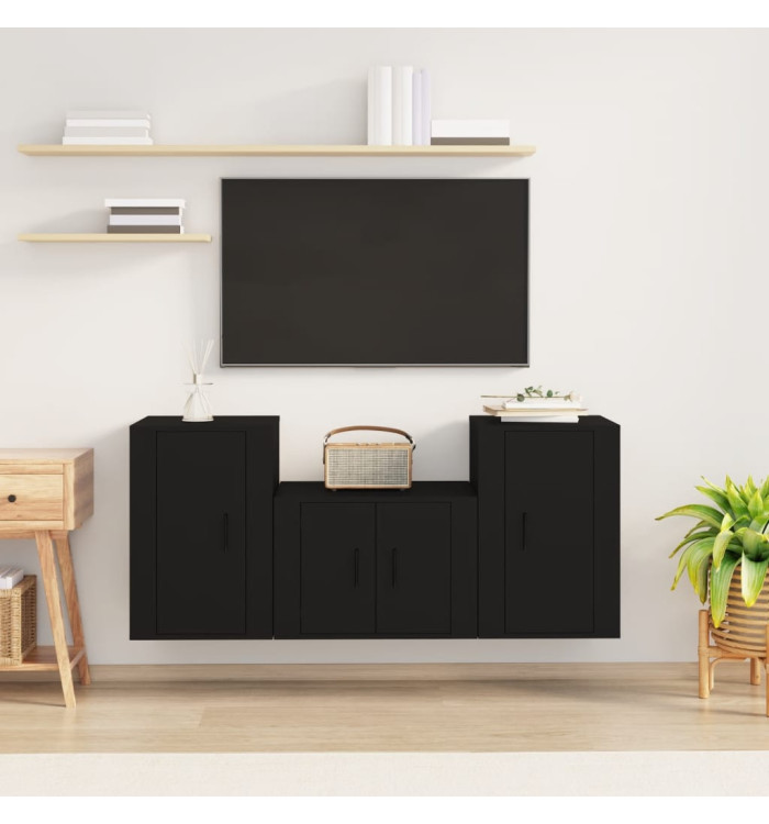 Ensemble de meubles TV 3 pcs Noir Bois d'ingénierie | Mobilier & Déco