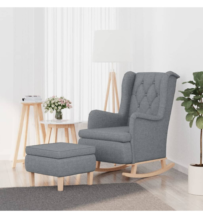 Fauteuil avec pieds à bascule et tabouret Gris clair Tissu | Mobilier & Déco