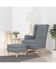 Fauteuil avec pieds à bascule et tabouret Gris clair Tissu | Mobilier & Déco