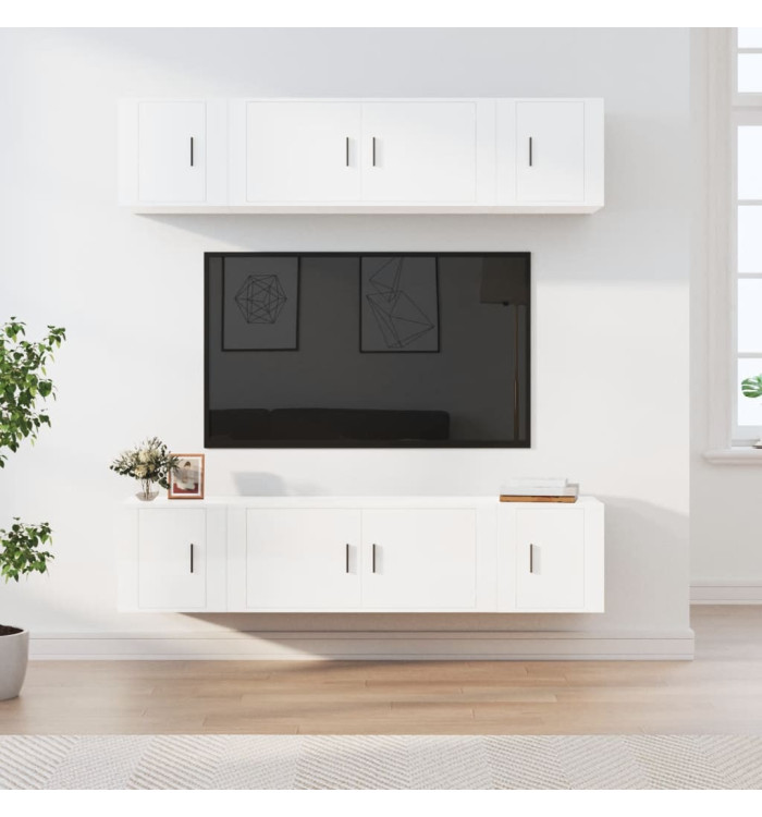 Ensemble de meubles TV 6 pcs Blanc brillant Bois d'ingénierie | Mobilier & Déco