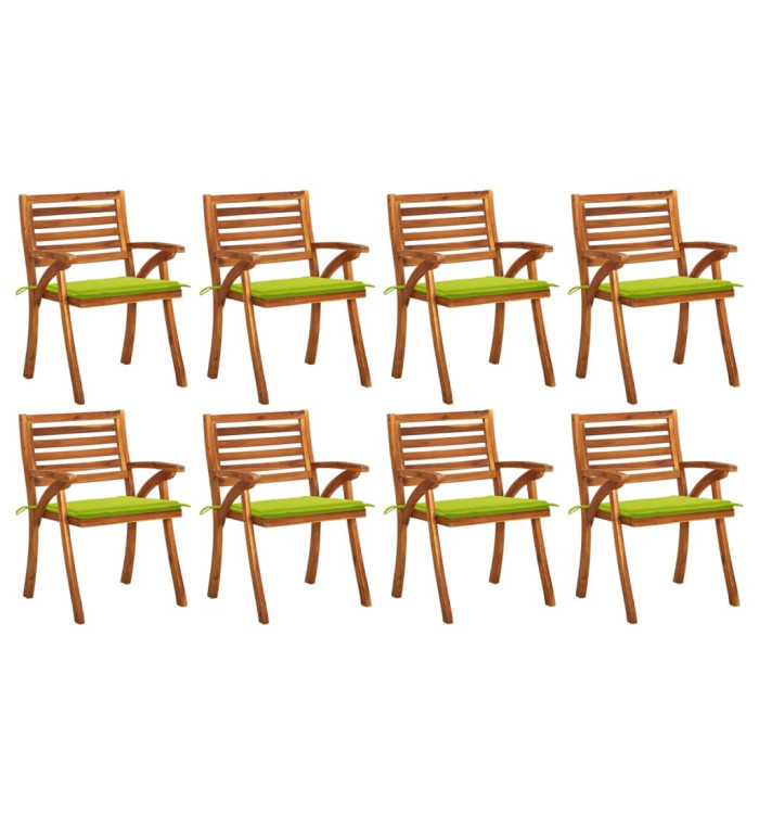 Chaises de jardin avec coussins lot de 8 Bois d'acacia solide | Mobilier & Déco