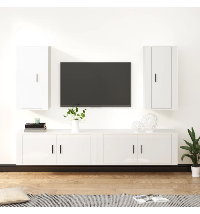 Ensemble de meubles TV 4 pcs Blanc brillant Bois d'ingénierie | Mobilier & Déco