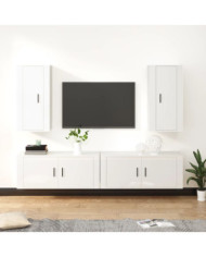 Ensemble de meubles TV 4 pcs Blanc brillant Bois d'ingénierie | Mobilier & Déco